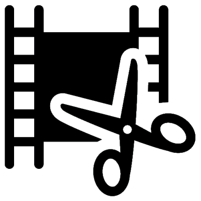 Icono de tijeras sobre film de cine